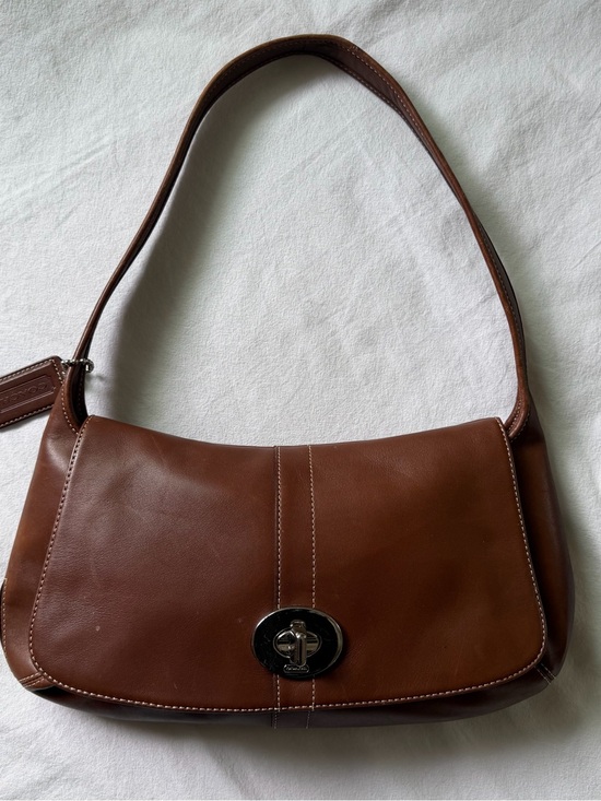 Coach Brown Leather Shoulder Bag with Turn-Lock